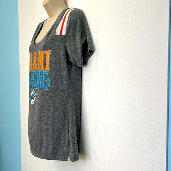 Team Apparel - Miami Dolphins Studded Bling Gray Short Sleeve T Shirt Size Large - Picture 5 of 10
